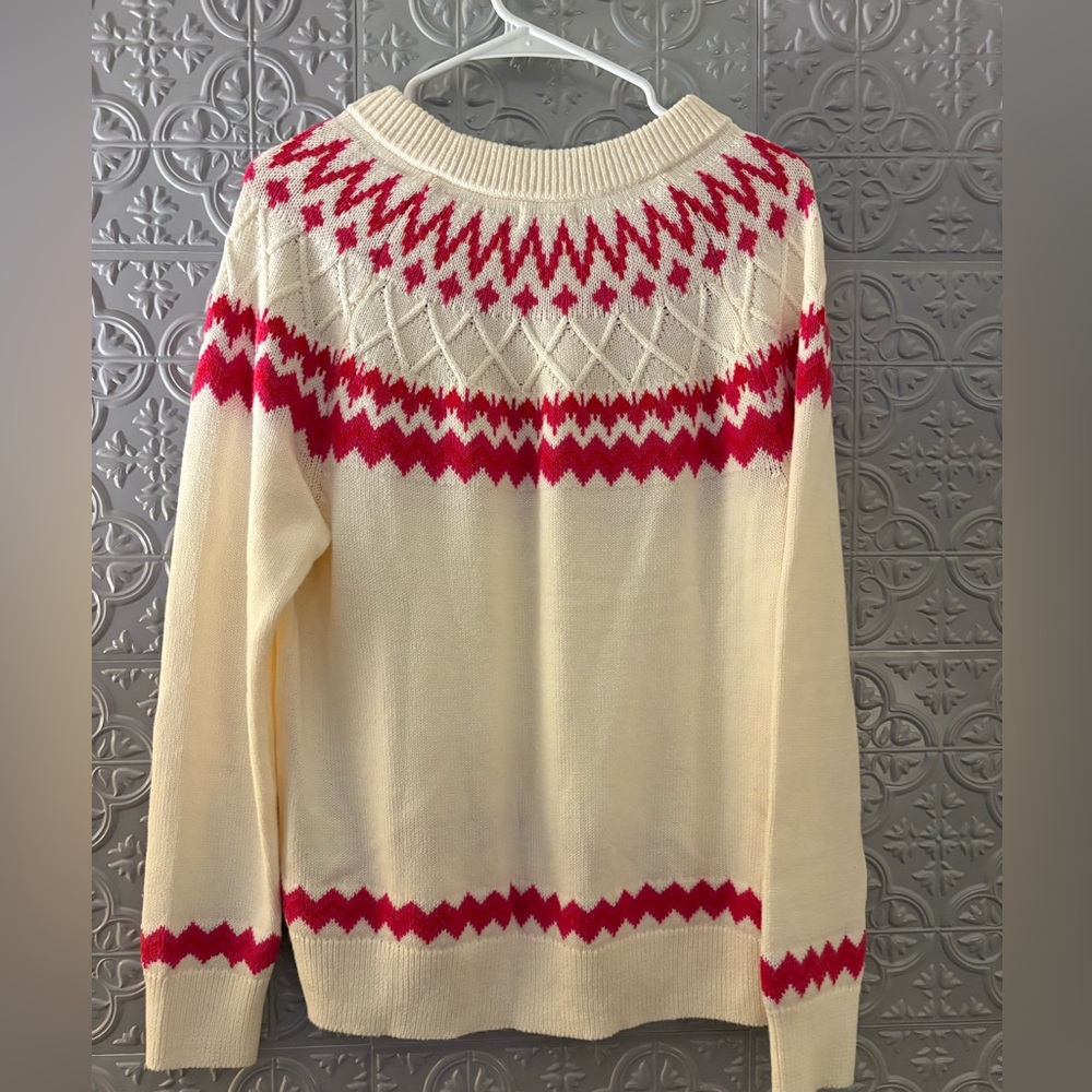 Style & Co Fair Isle Knit Sweater Cream/Red Size Large - Picture 2 of 4